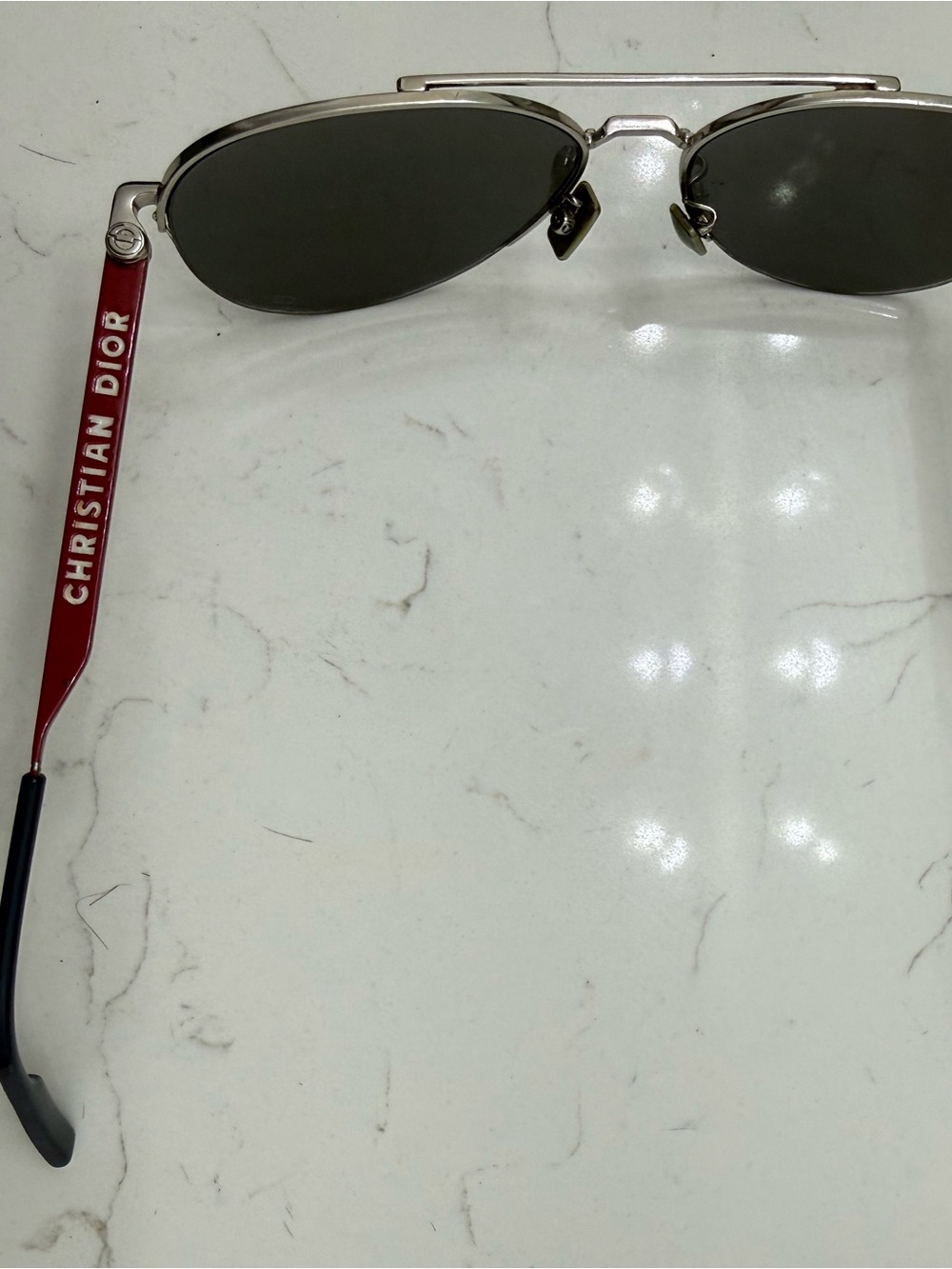 Dior Men’s Aviator Sunglasses — Silver Frame with Red Temple